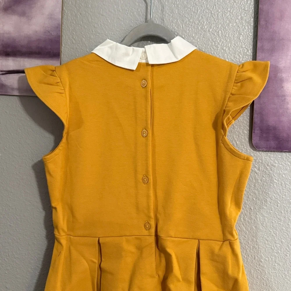 Janie and Jack flutter Sleeve Ponte dress size 8 cotton golden yellow white new